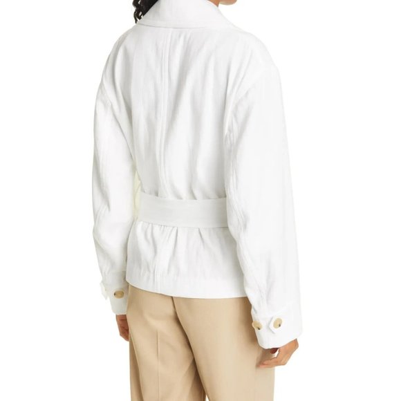 Vince Women's Size L White Belted Cropped Jacket Soft Cotton Long Sleeve NWT 495 - Picture 6 of 12
